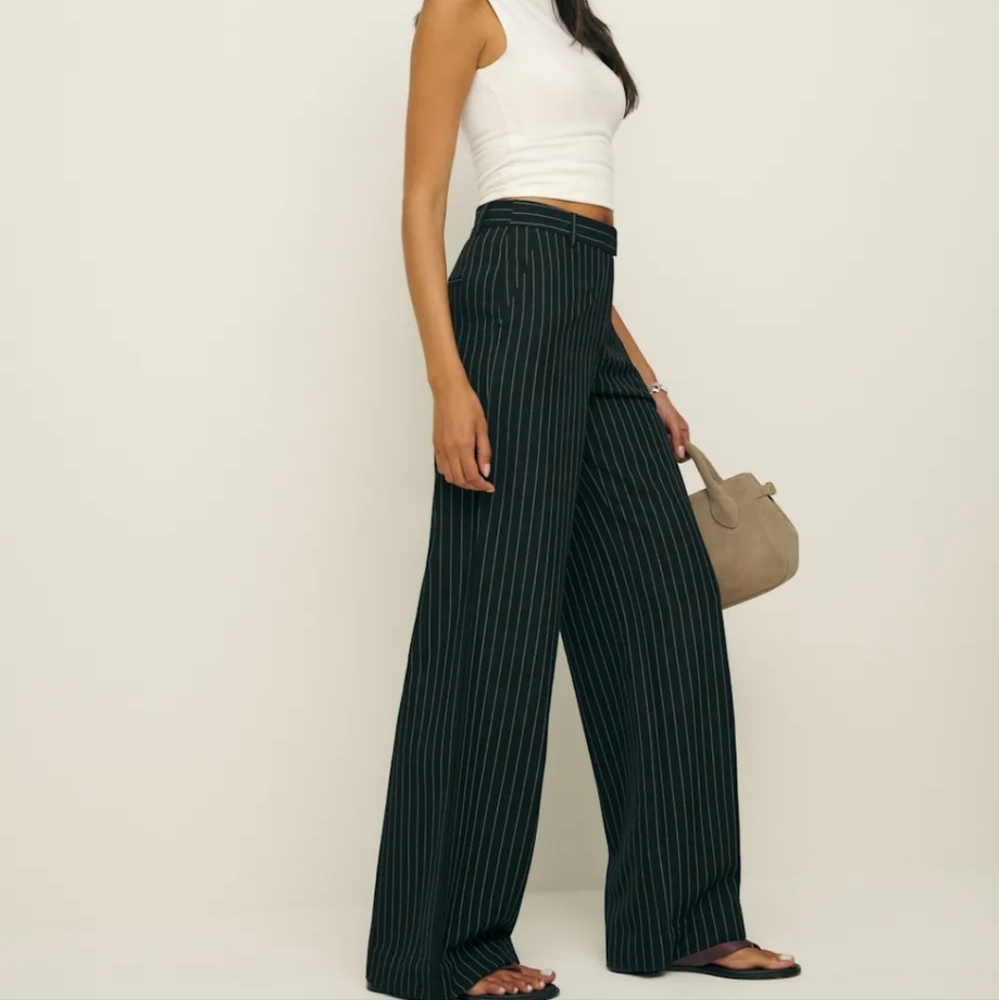 NWT Reformation Carter Mid-Rise Pants in Black Stripe Capsule Office Sz 8 - Picture 11 of 11